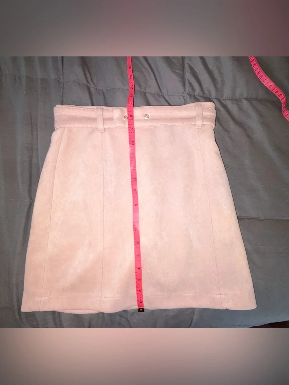 Fashion Nova Blush Pink Faux Suede Mini Skirt with Belt Detail | Size Small